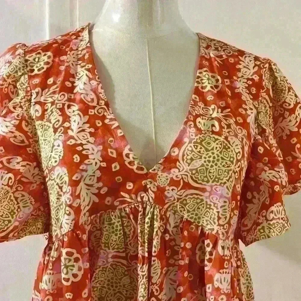 Maeve by Anthropologie 100% Cotton Printed Flutter Sleeve Babydoll Dress Size XS - Picture 11 of 13